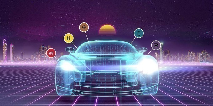 Locking, sos, connectivity circled in futuristic AI cars