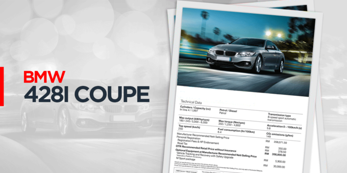 BMW 428i Coupe detail sheet sample torque in car and horsepower