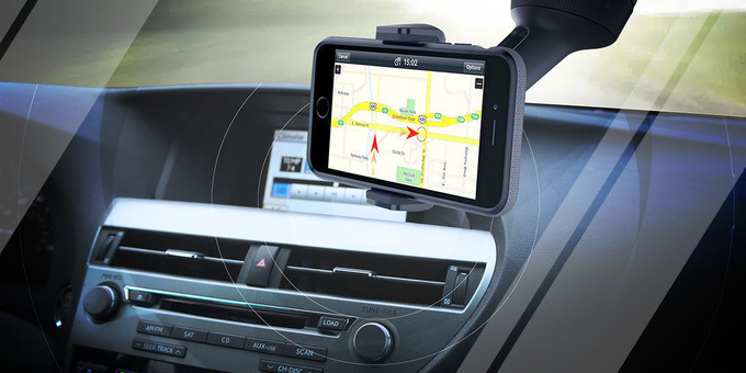 navigation systemn shown in tesla car installed at screen by stand